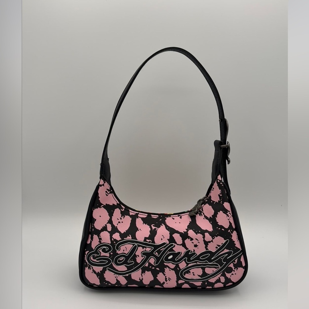 NWT Ed Hardy Siberia Tiger Print Black/Pink Handbag w/shoulder strap Great size